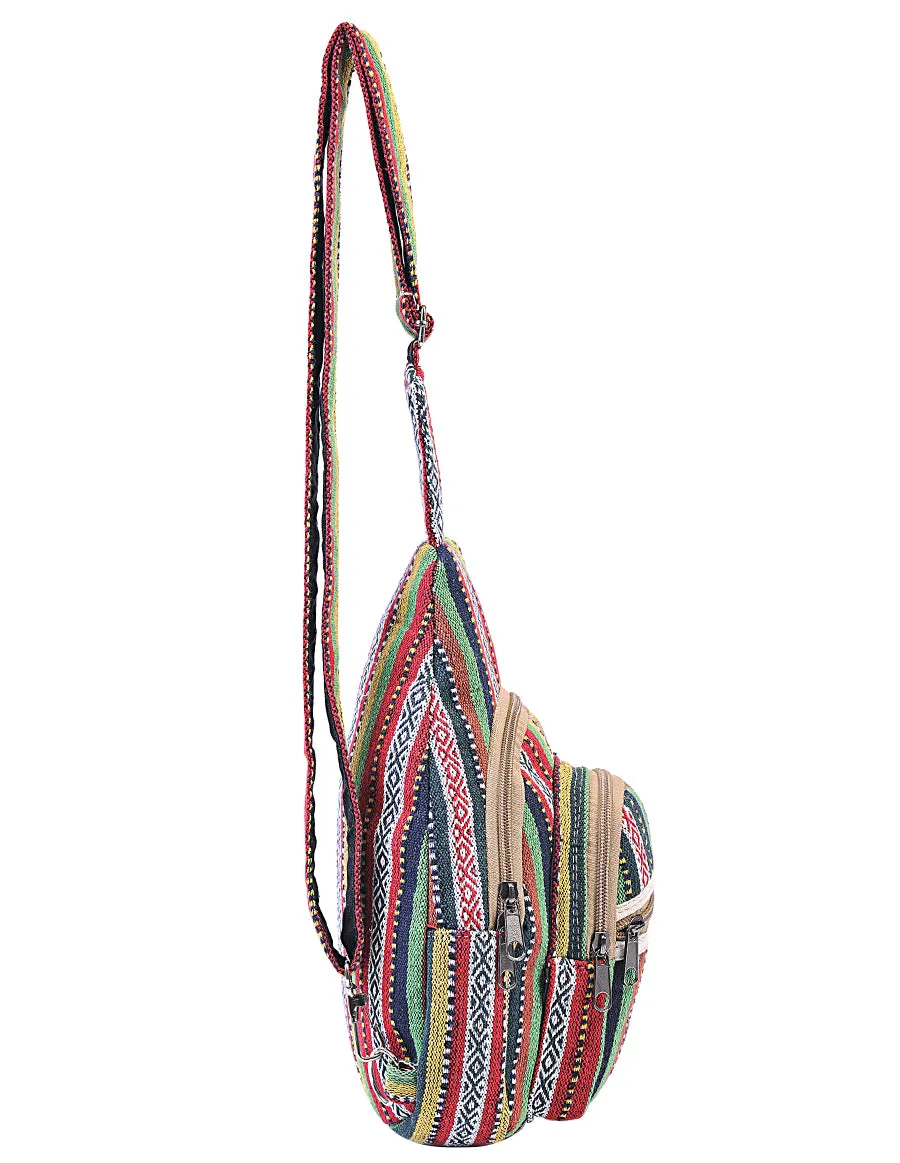 Hippie Boho Cotton Bohemian Crossbody Sling Bag Backpack