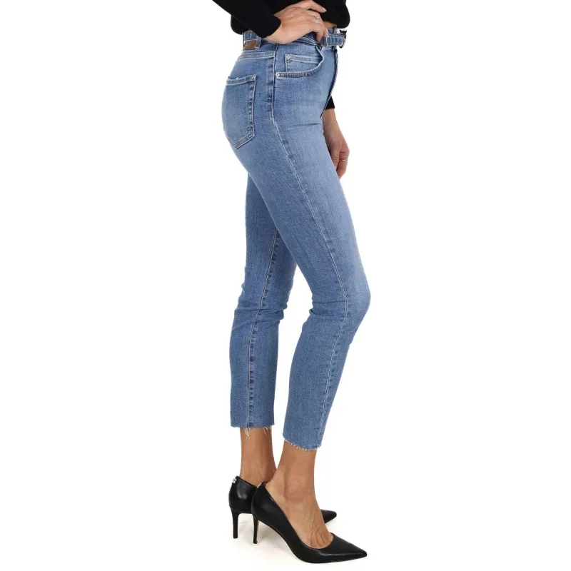 JEANS SKINNY IN DENIM SUPER STRETCH CON CINTURA, BLU