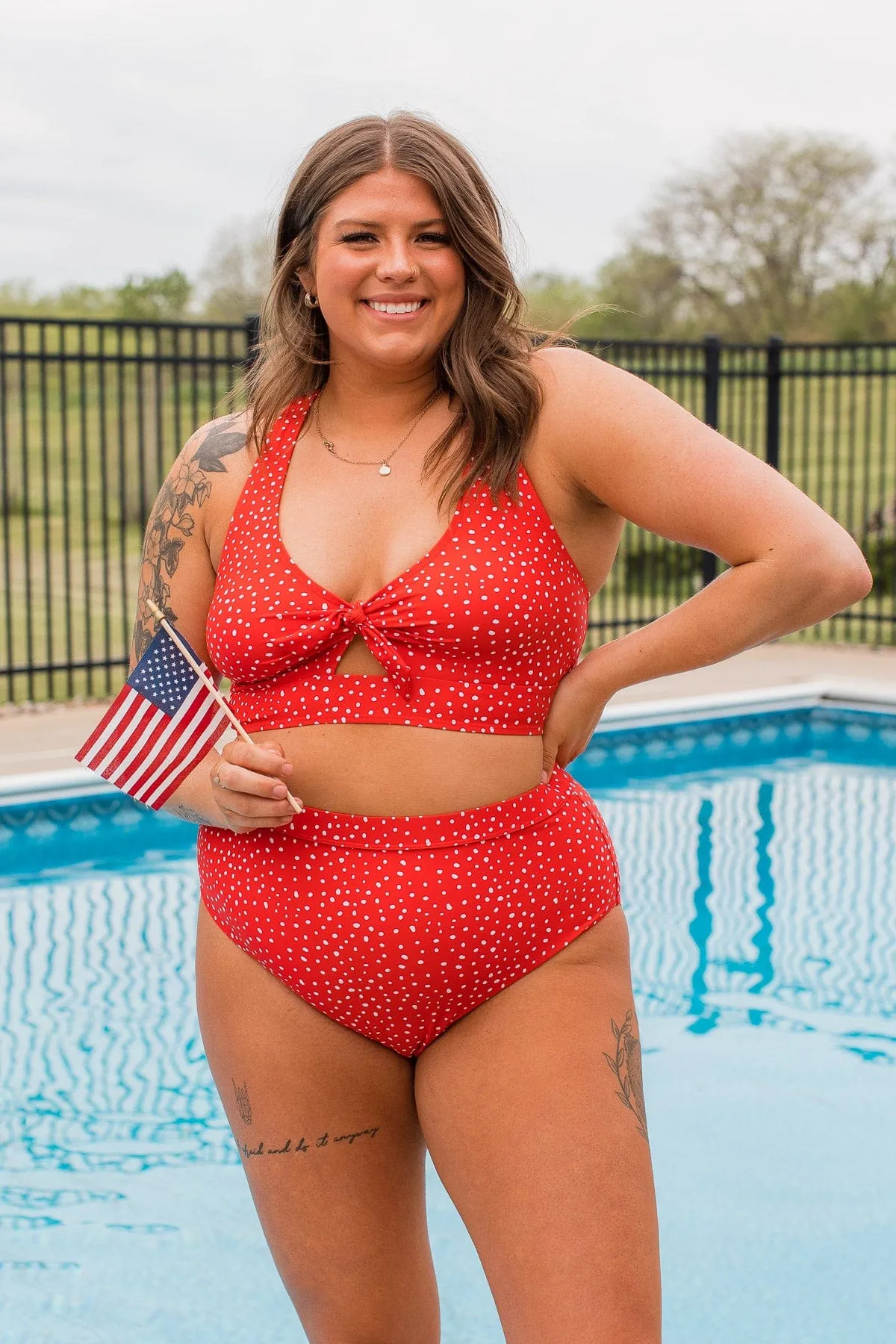 Just Keep Swimming Spotted Swim Top- Red