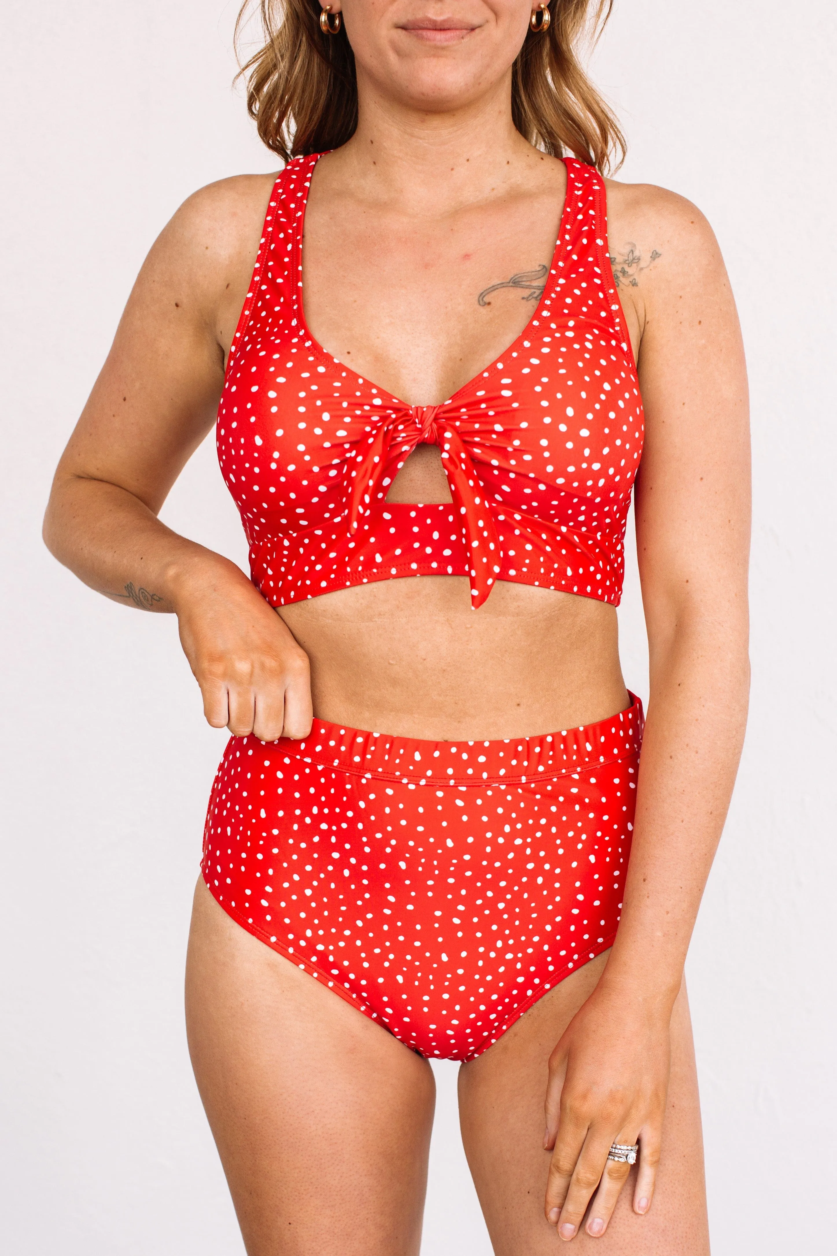 Just Keep Swimming Spotted Swim Top- Red