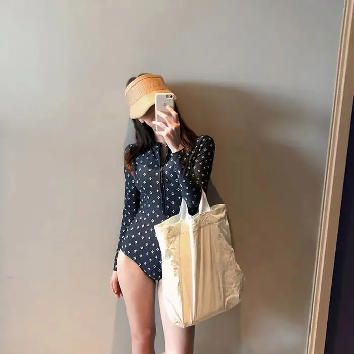 KOREAN FASHION ONE-PIECE LONG SLEEVE SUNSCREEN ZIPPER SWIMSUIT BY50088