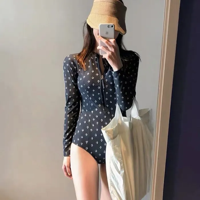 KOREAN FASHION ONE-PIECE LONG SLEEVE SUNSCREEN ZIPPER SWIMSUIT BY50088