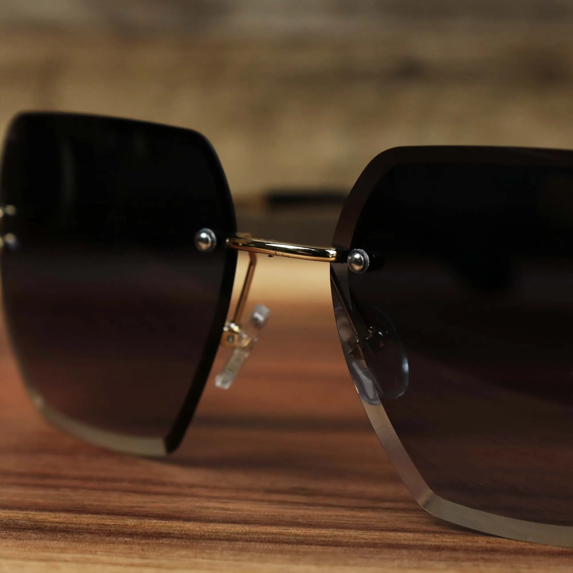 Large Lightweight Frame Brown Lens Sunglasses with Gold Frame