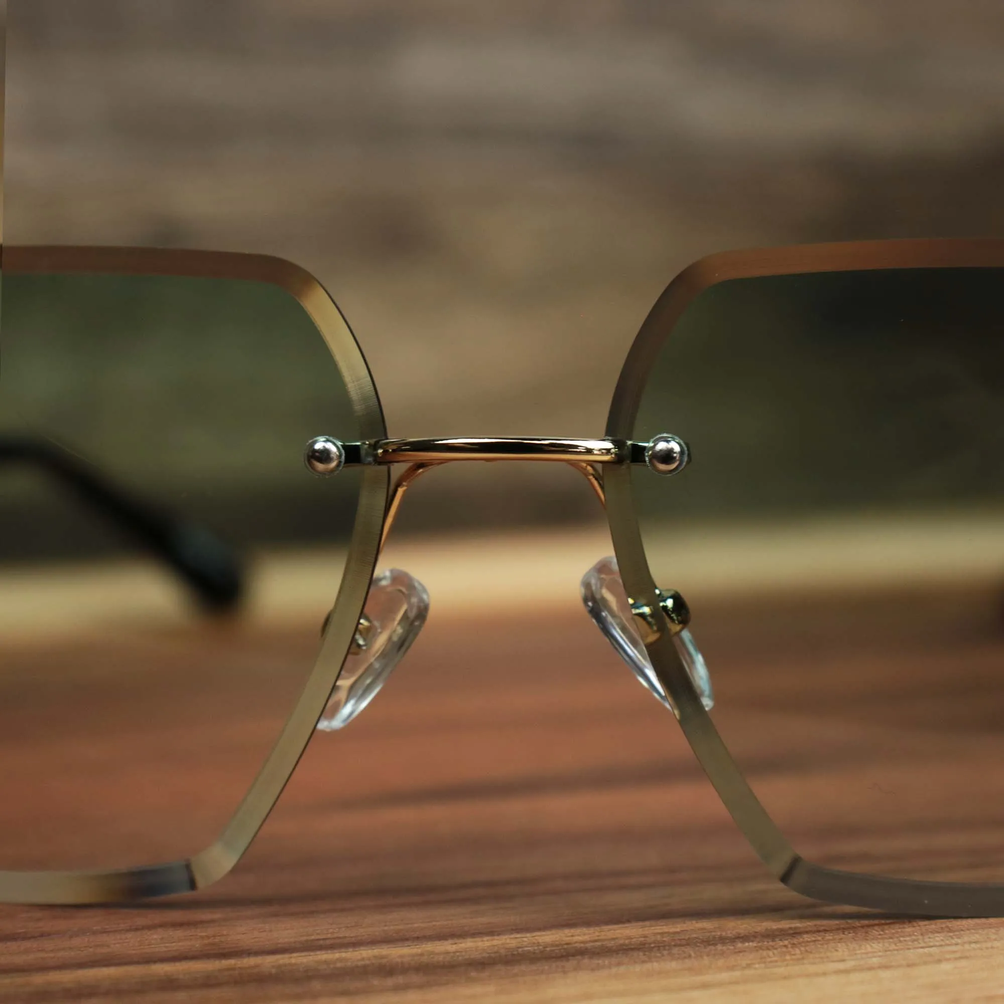 Large Lightweight Frame Green Lens Sunglasses with Gold Frame