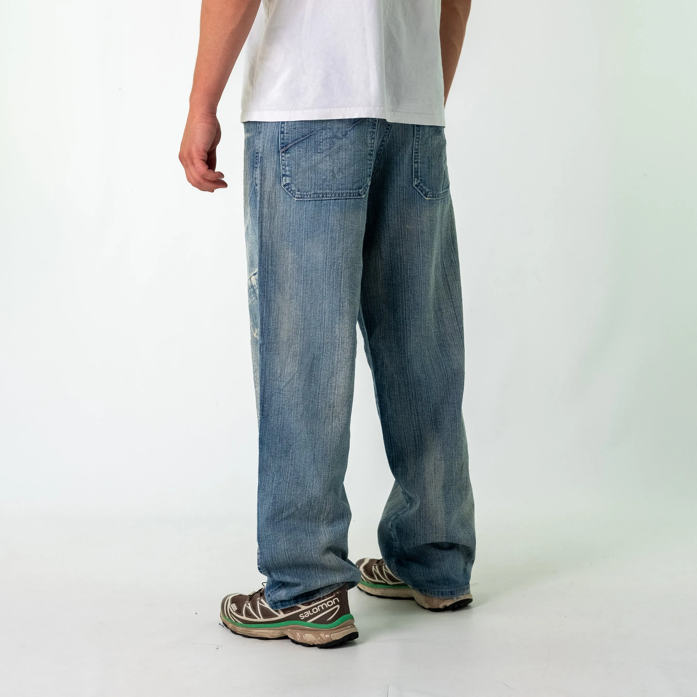 Light Blue 90s Riflessi Denim Hip Hop Jeans Baggy Pants (34x32)
