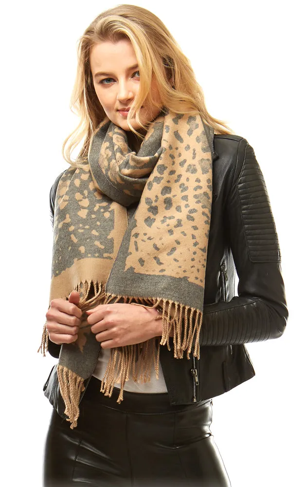 LOF973 Leopard Pattern Cashmere Feel Oblong Scarf