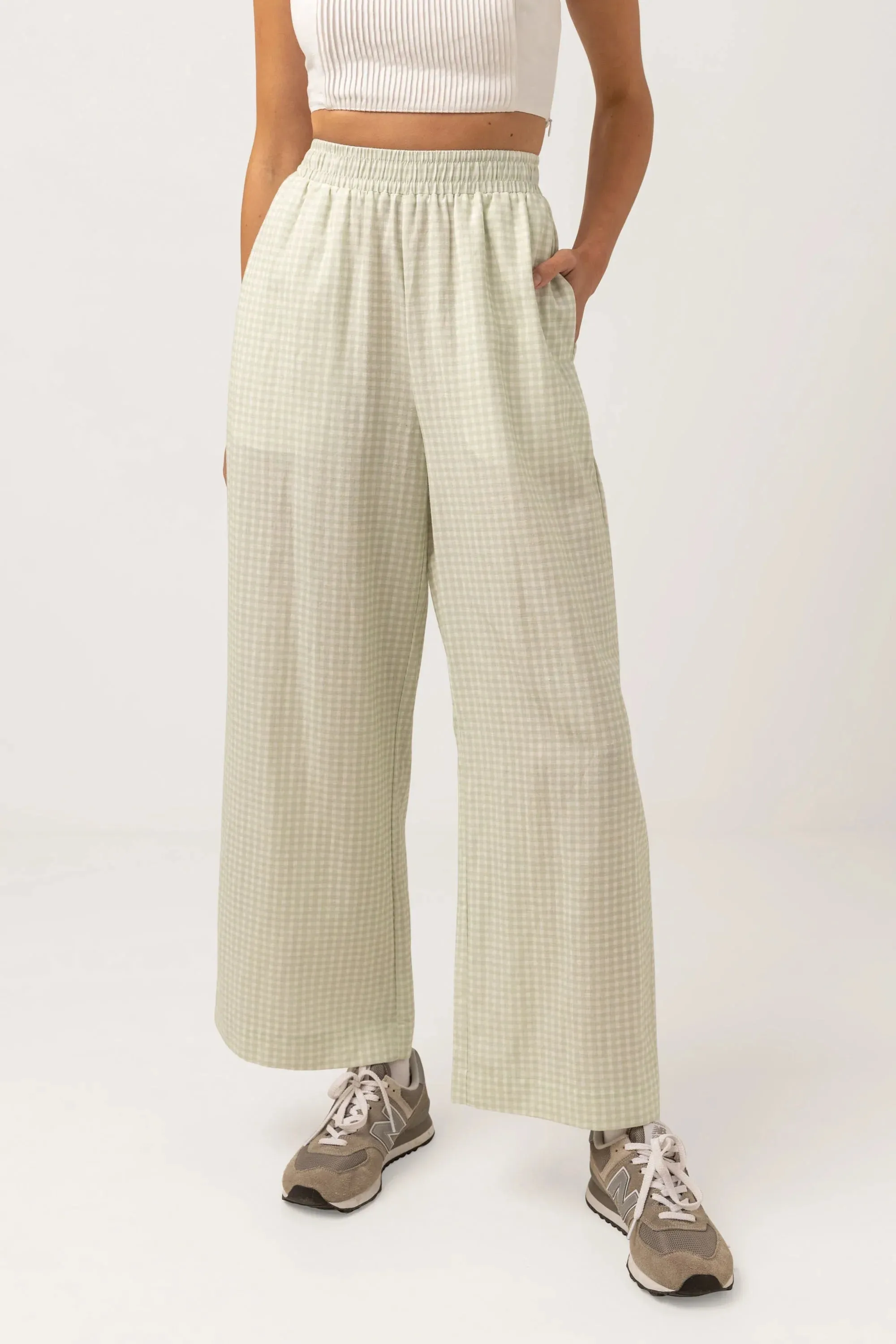 Maisy Check Wide Leg Pant Sage