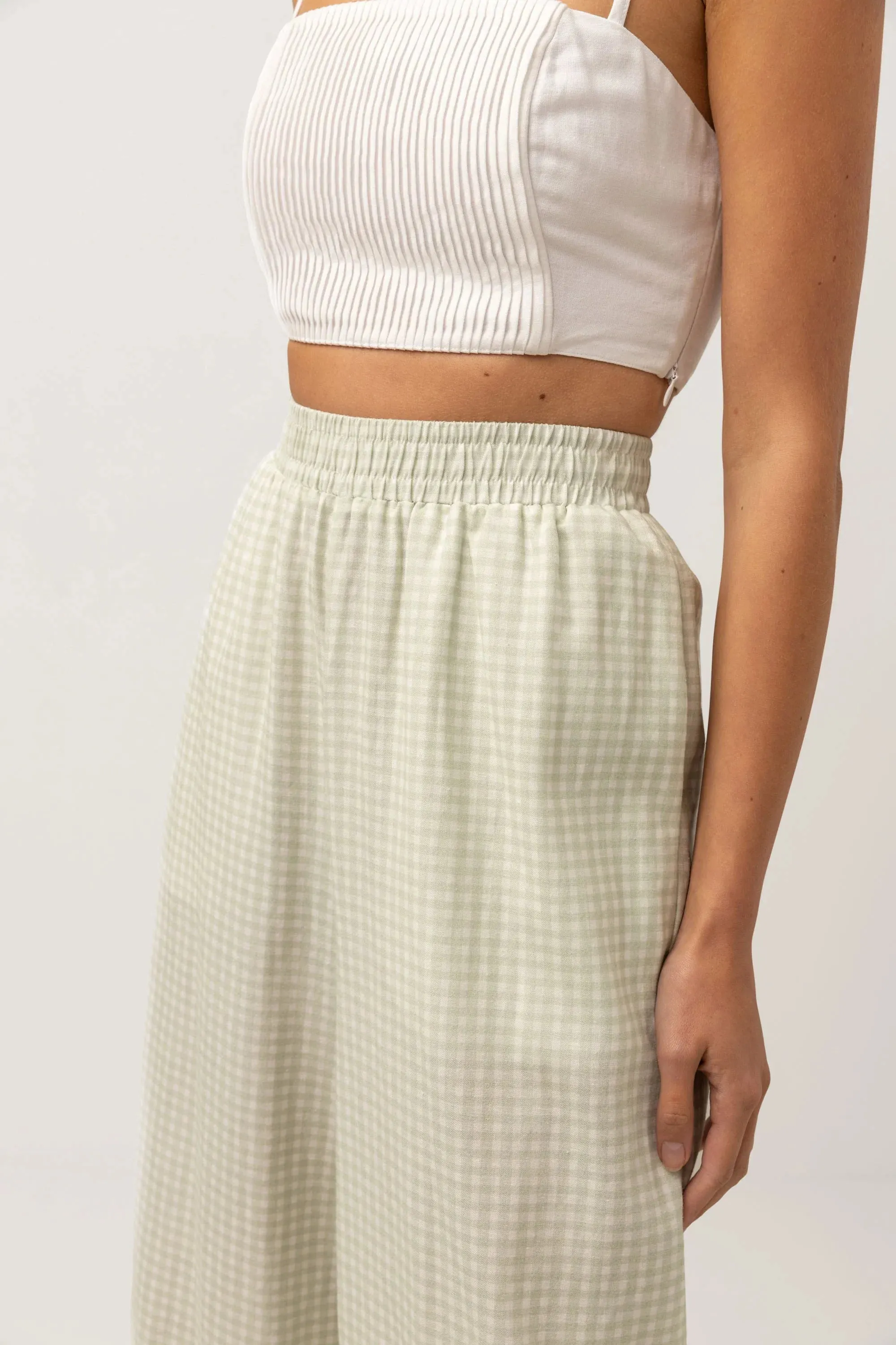 Maisy Check Wide Leg Pant Sage