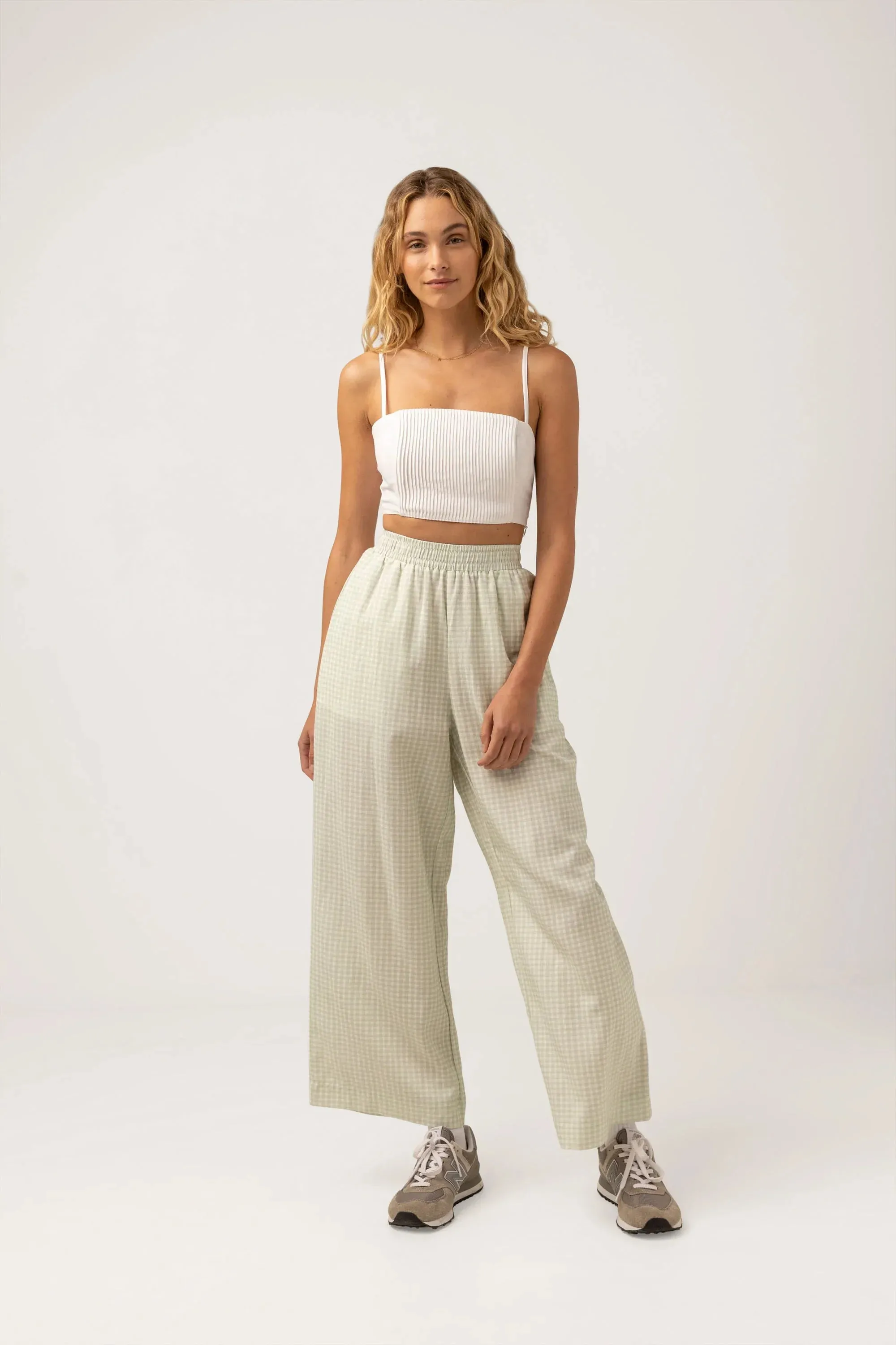 Maisy Check Wide Leg Pant Sage