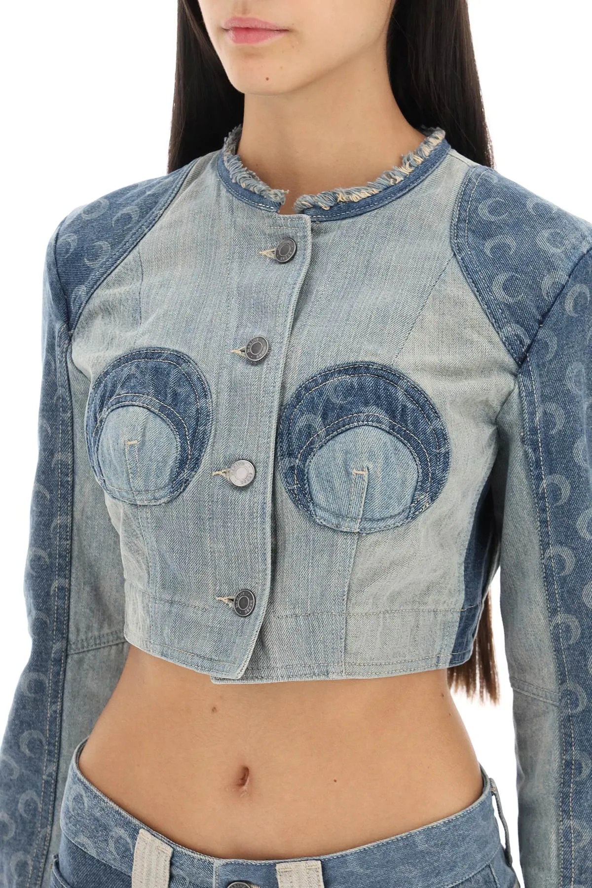 Marine serre regenerated denim cropped jacket WJA003 UDEN0002 BLUE GREY