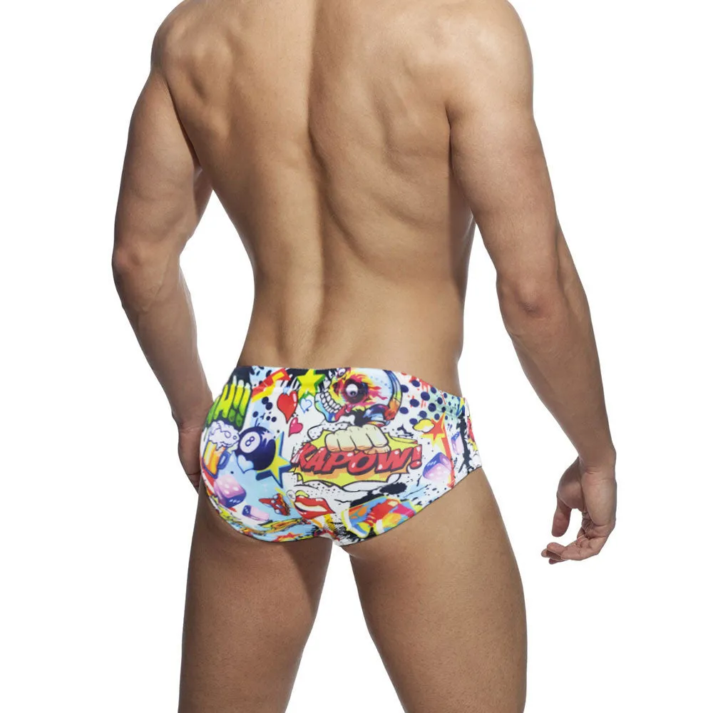 Men's Beach Surfing Briefs Padded Push-Up Cartoon Swimwear