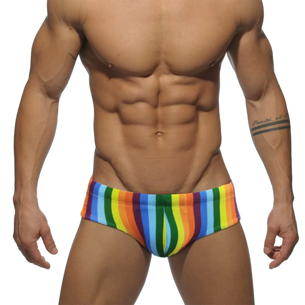 Men's Casual Rainbow Stripes Low Waist Push-up Surfing Swimwear