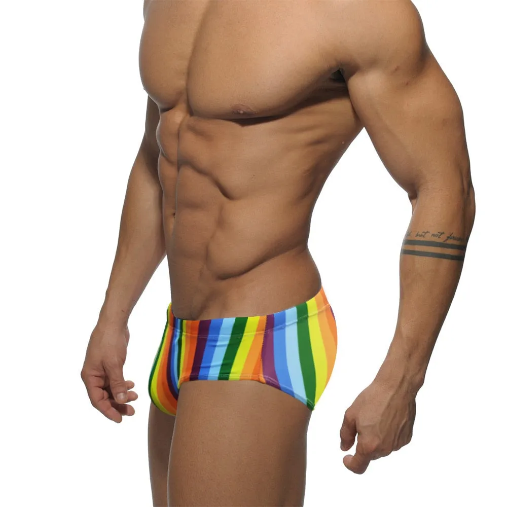 Men's Casual Rainbow Stripes Low Waist Push-up Surfing Swimwear