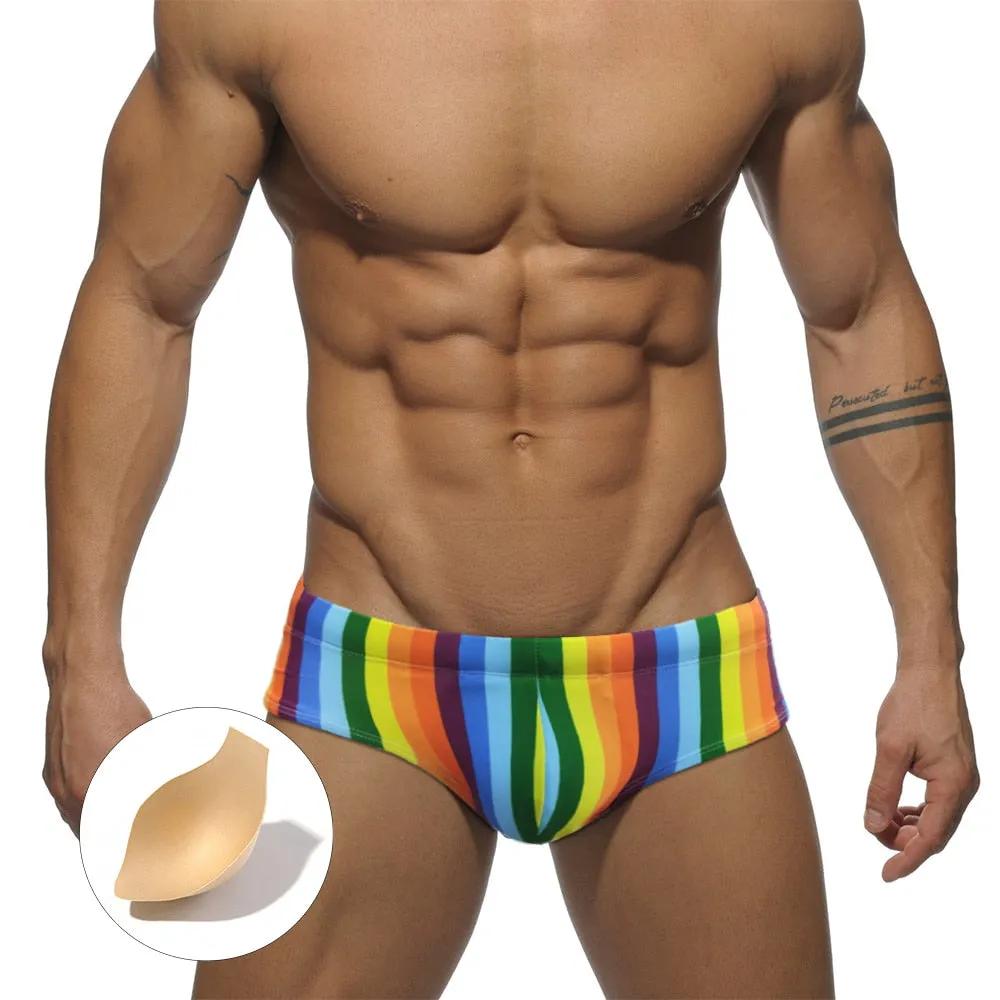 Men's Casual Rainbow Stripes Low Waist Push-up Surfing Swimwear