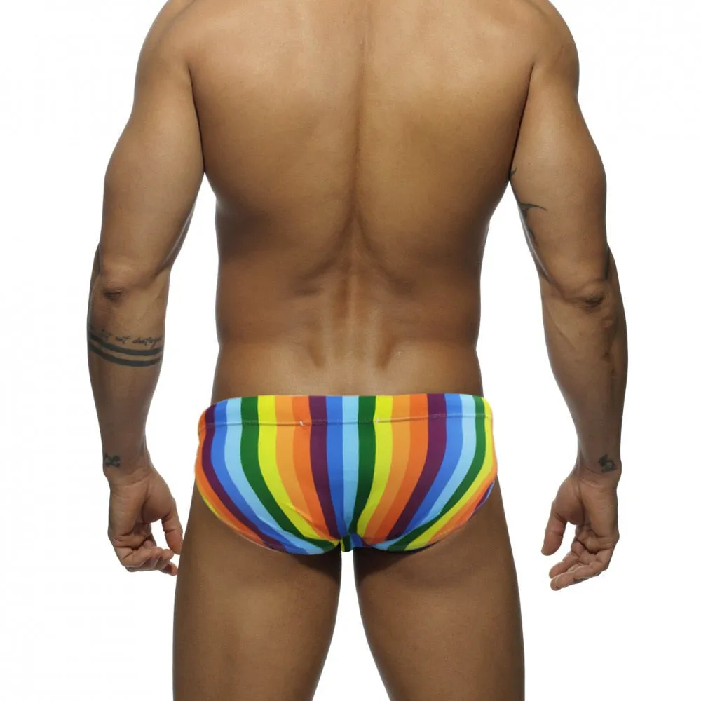 Men's Casual Rainbow Stripes Low Waist Push-up Surfing Swimwear