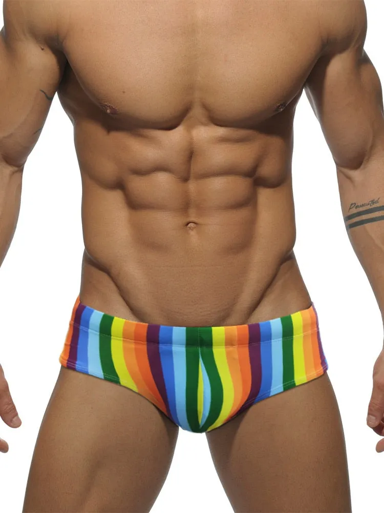 Men's Casual Rainbow Stripes Low Waist Push-up Surfing Swimwear