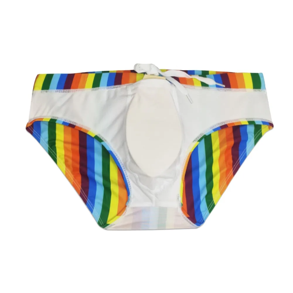 Men's Casual Rainbow Stripes Low Waist Push-up Surfing Swimwear