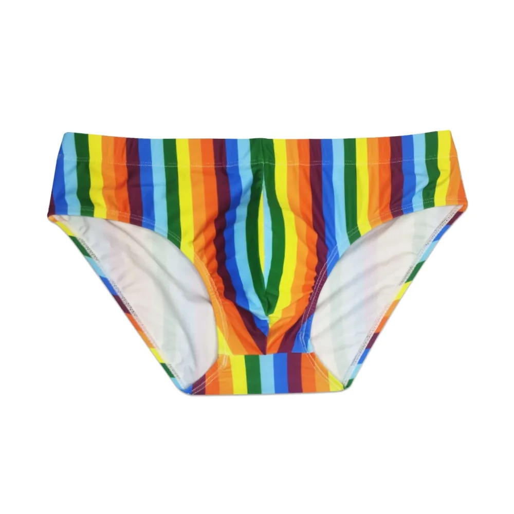 Men's Casual Rainbow Stripes Low Waist Push-up Surfing Swimwear