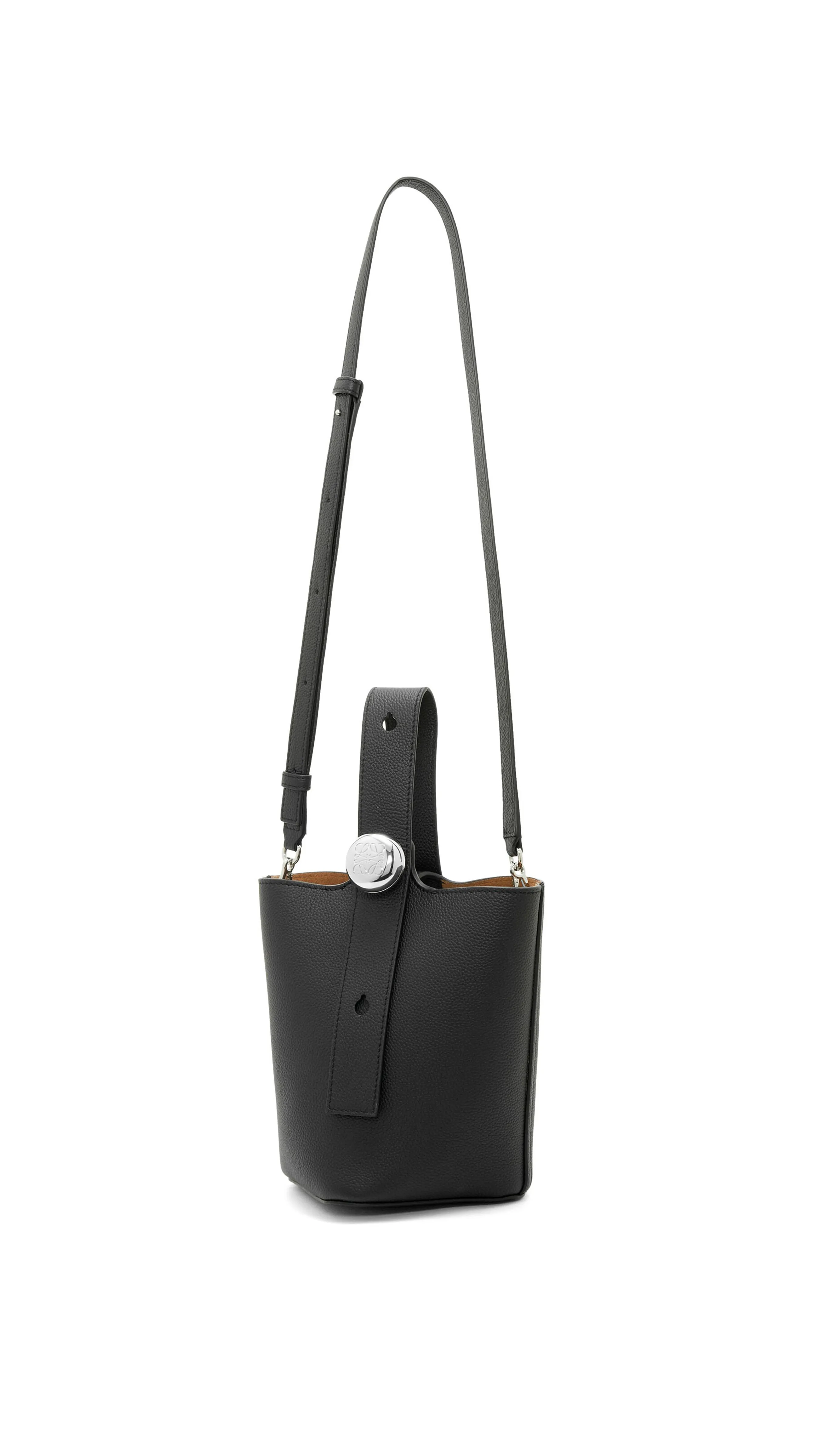 Mini Pebble Bucket Bag in Soft Grained Calfskin - Black