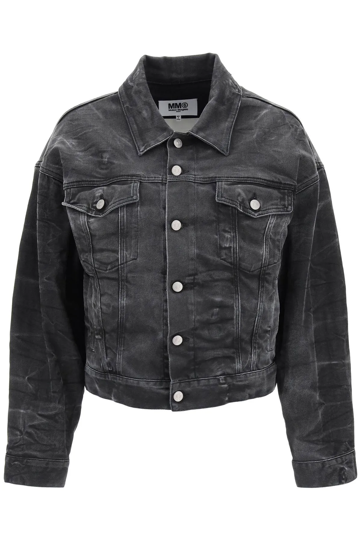 Mm6 maison margiela crinkle-effect denim jacket S52AM0257 S30868 BLACK