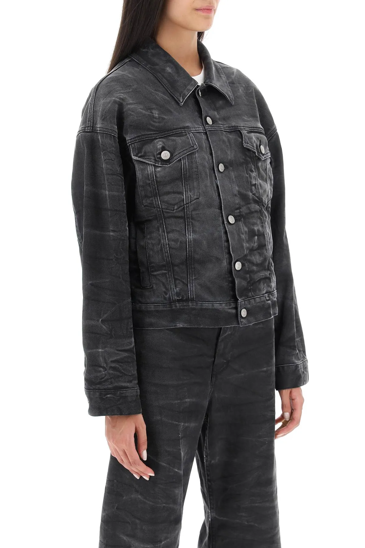 Mm6 maison margiela crinkle-effect denim jacket S52AM0257 S30868 BLACK