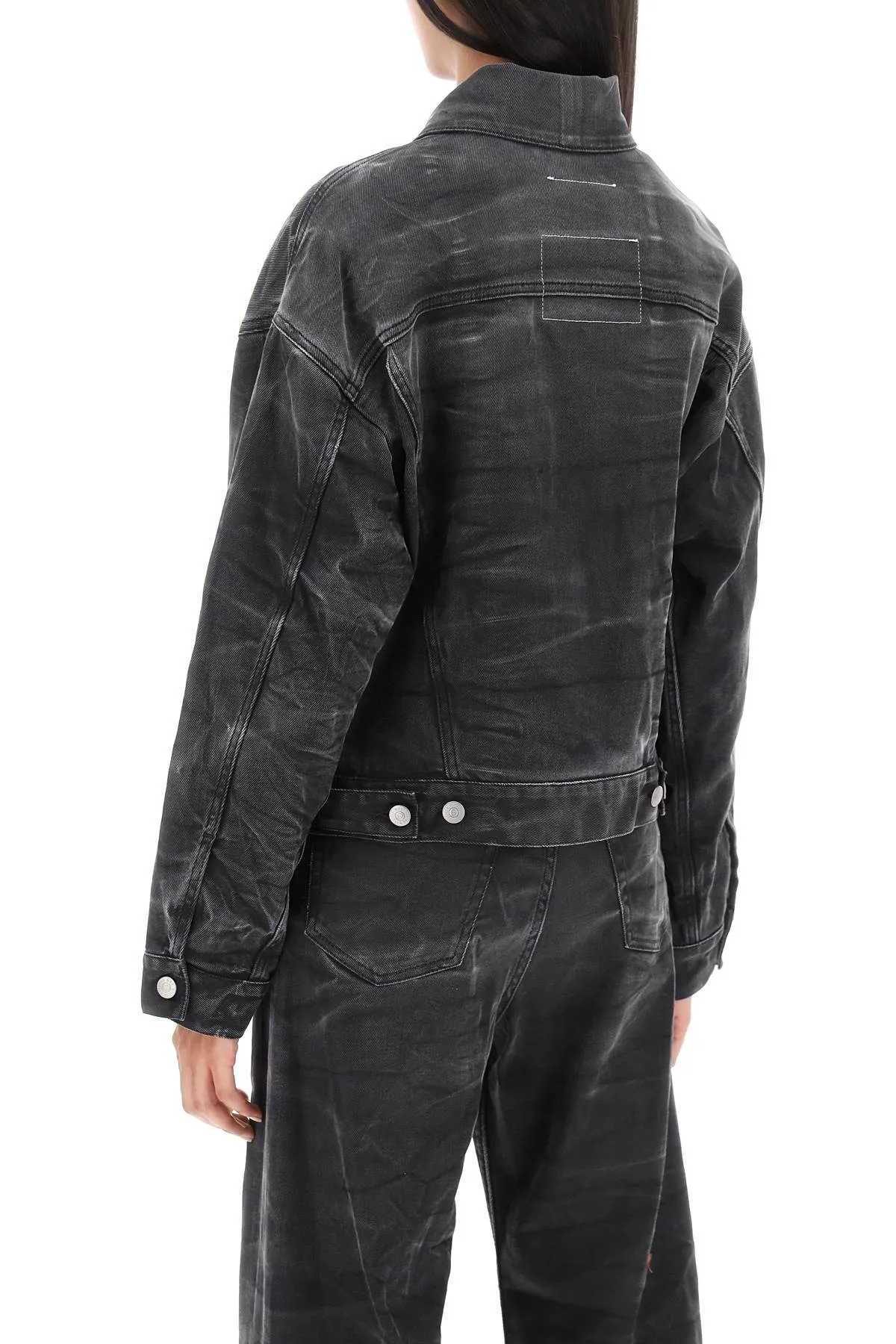 Mm6 maison margiela crinkle-effect denim jacket S52AM0257 S30868 BLACK