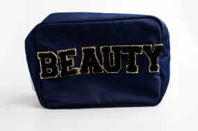 Navy Extra Large Nylon Pouch with B-E-A-U-T-Y patches