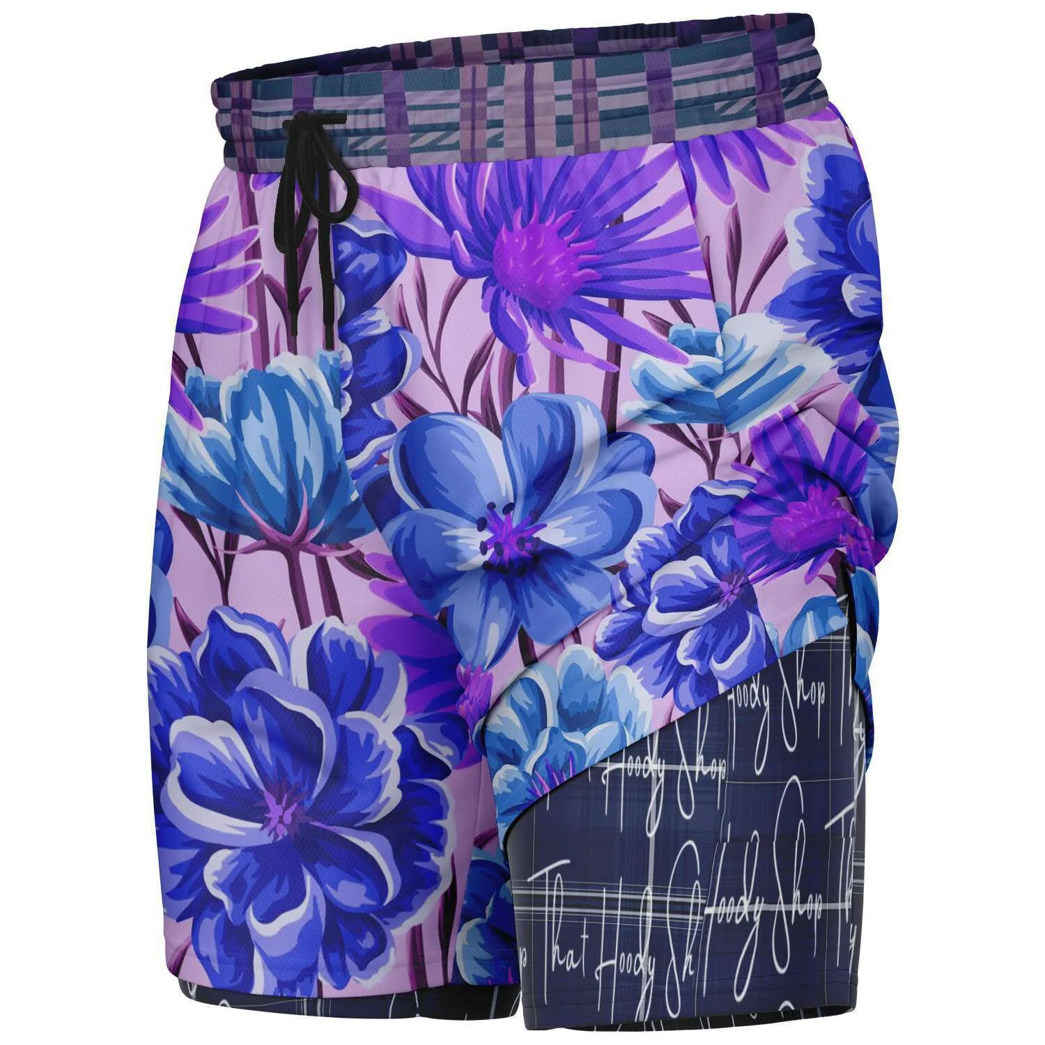 Norma Jean Purple Plaid Floral Compression Activity Shorts