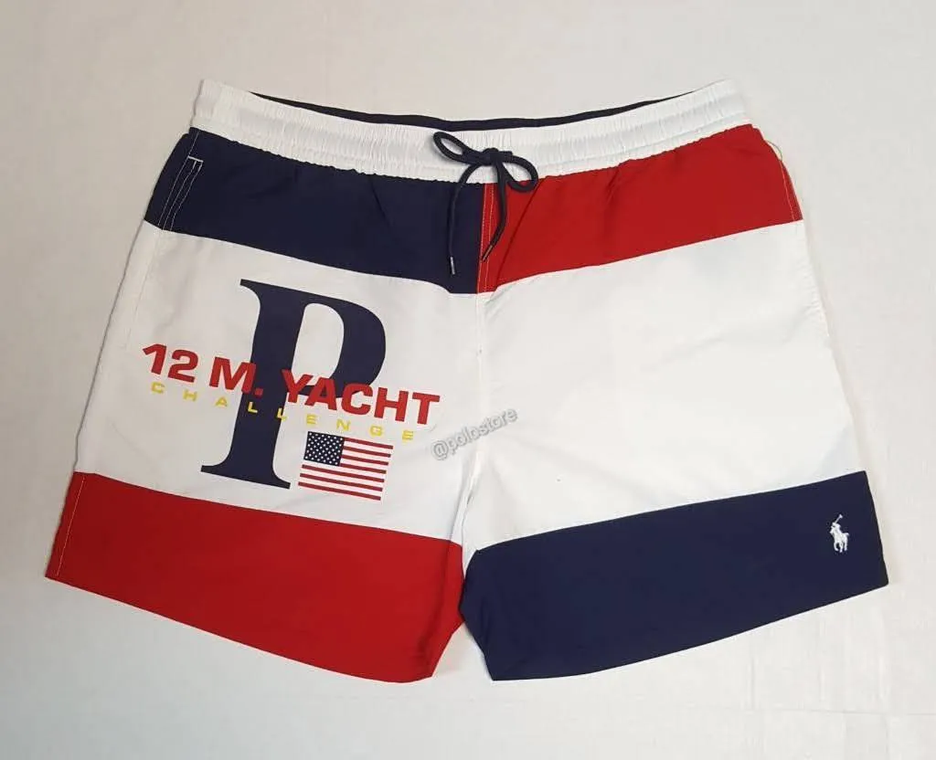 Nwt Polo Big & Tall Red/White/Blue 12 M Yacht Small Pony Swim Trunks