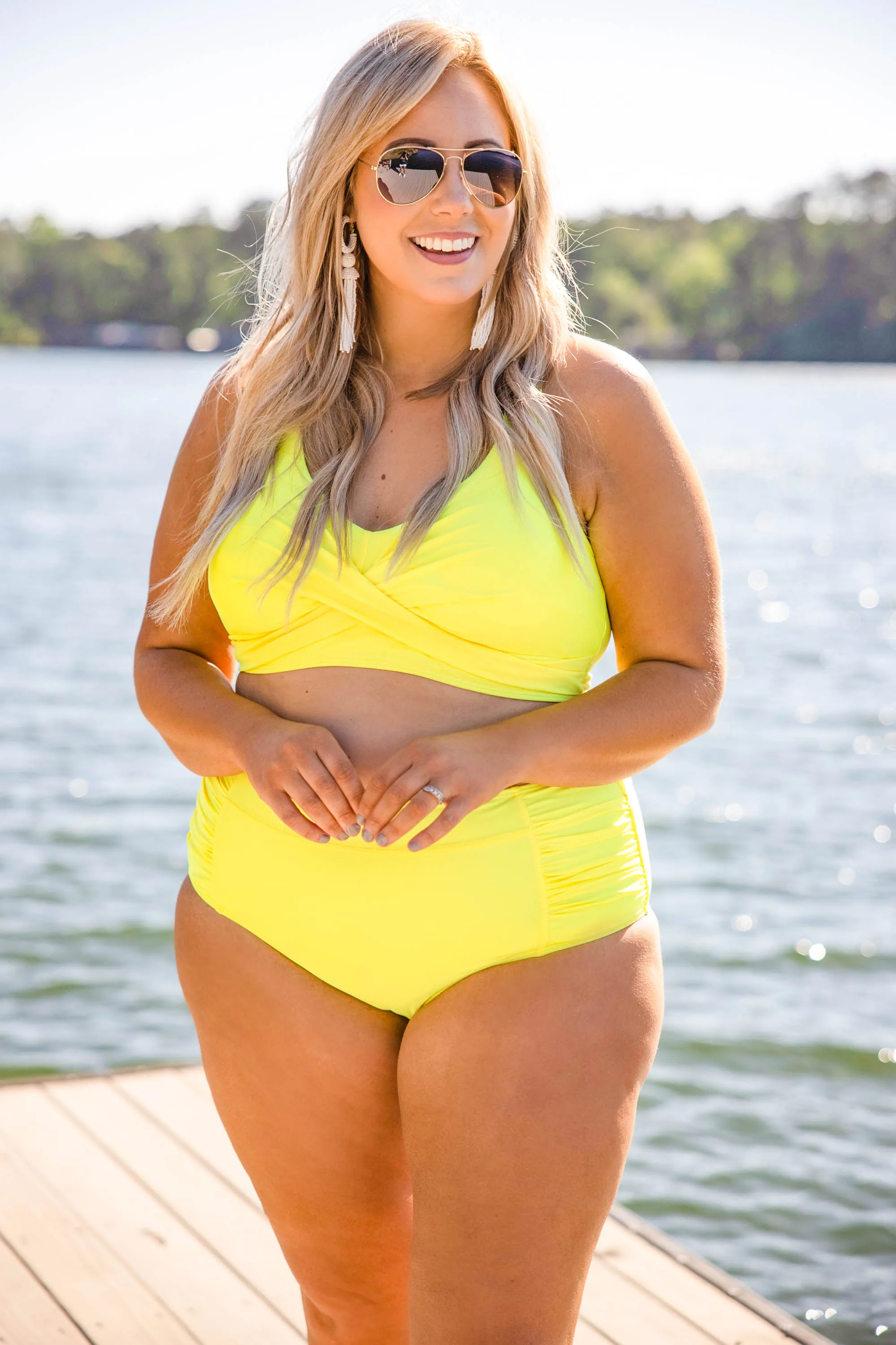 Oceans Of Love Swim Top, Neon Yellow