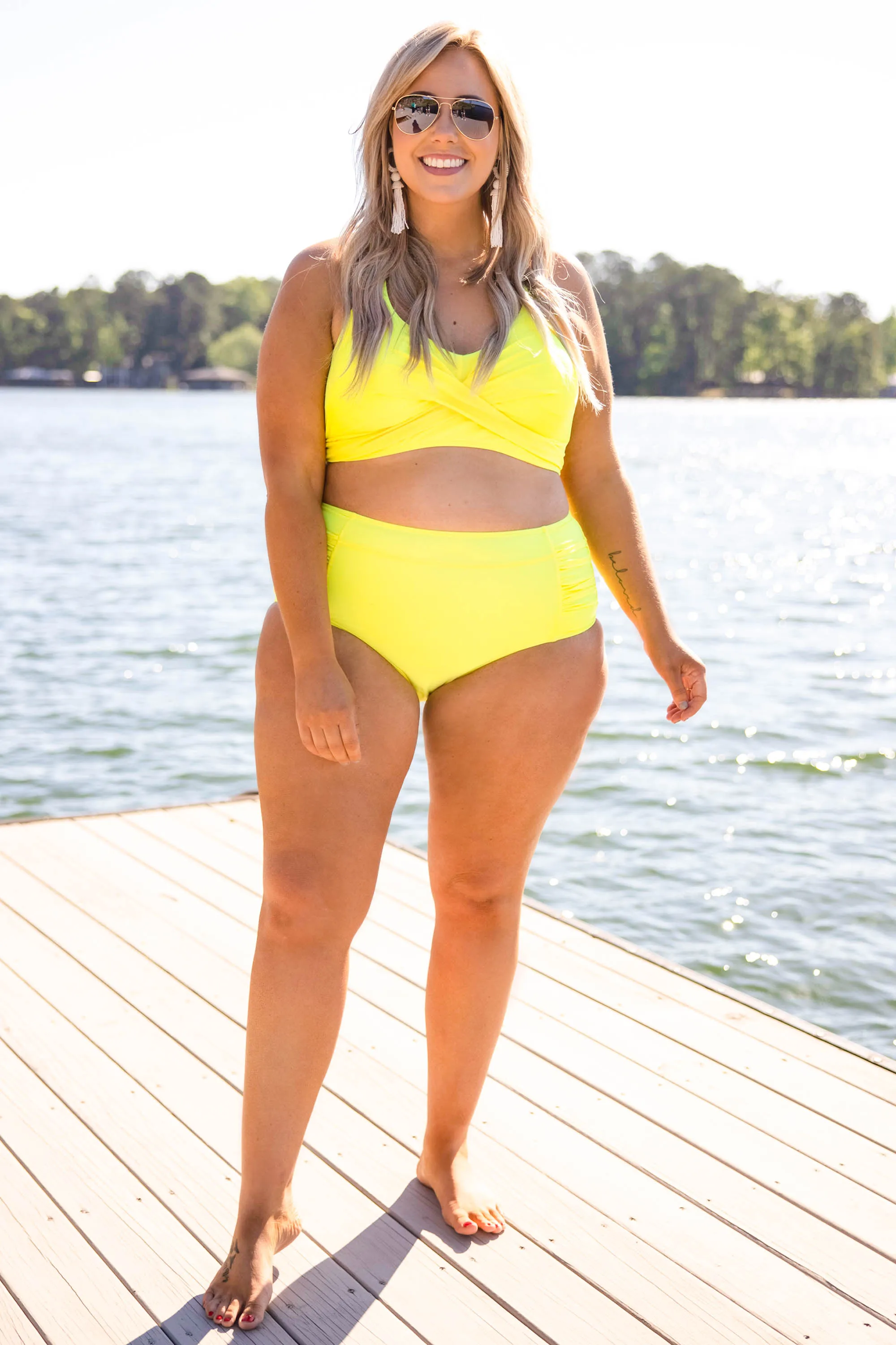 Oceans Of Love Swim Top, Neon Yellow