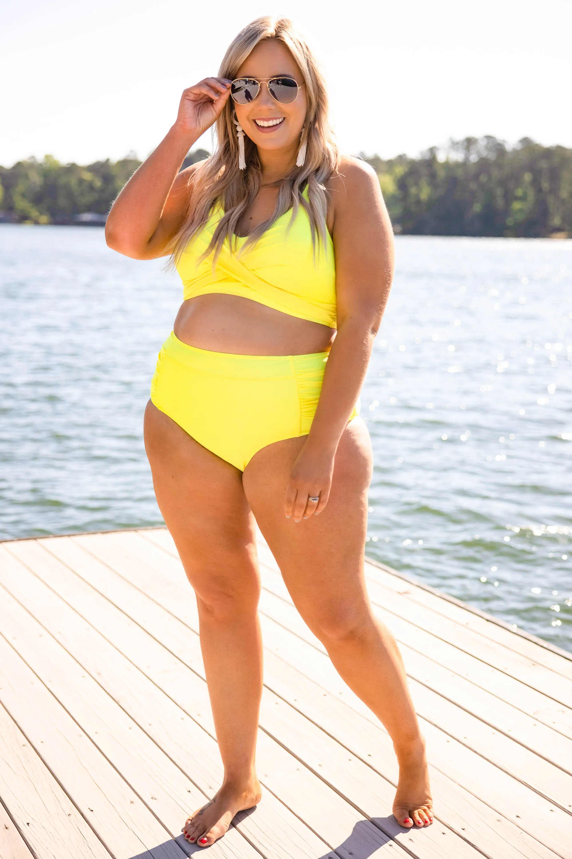 Oceans Of Love Swim Top, Neon Yellow