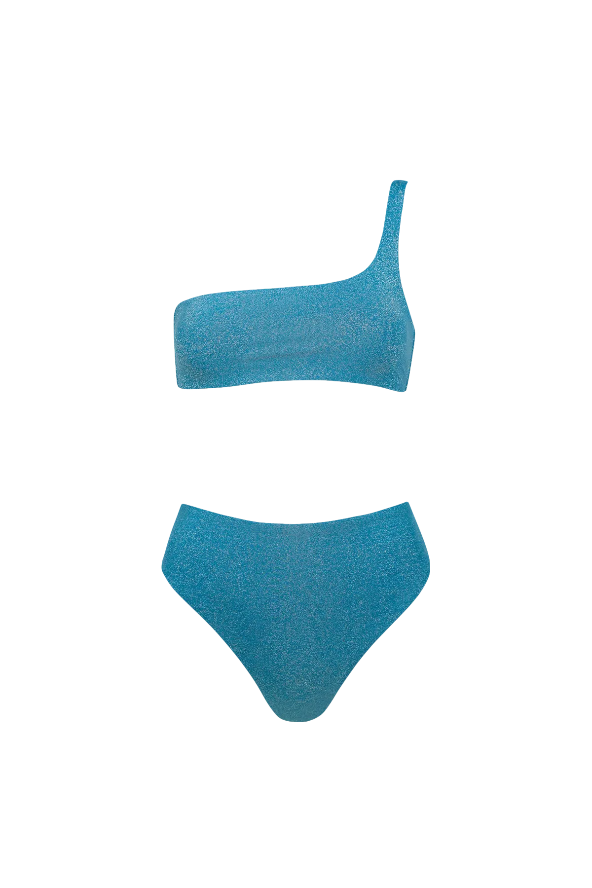 One-Shoulder Bikini with High Waisted Bottom in Blue Horizon - Bottom