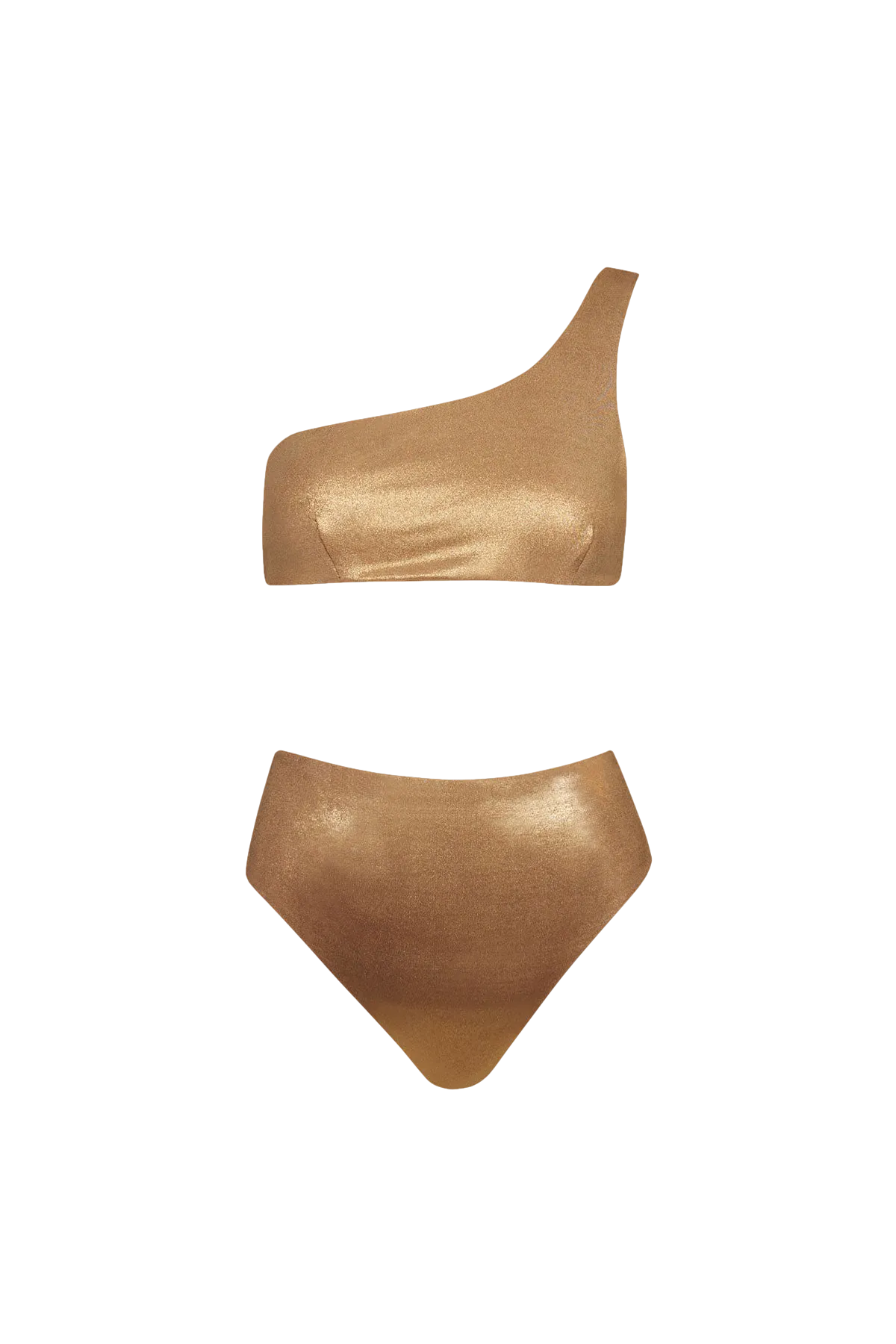 One-Shoulder Bikini with High-Waisted Bottom in Gold - Bottom