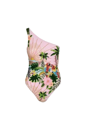 Paisley One Shoulder Luxe Pink Swimsuit