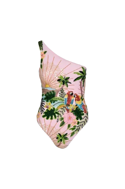 Paisley One Shoulder Luxe Pink Swimsuit