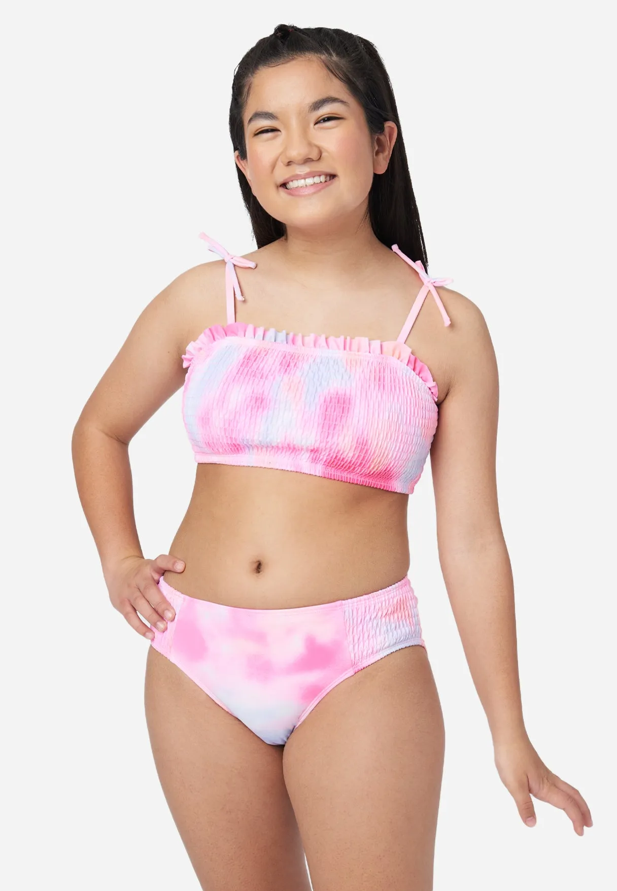 Patterned Smocked Bikini Swim Set