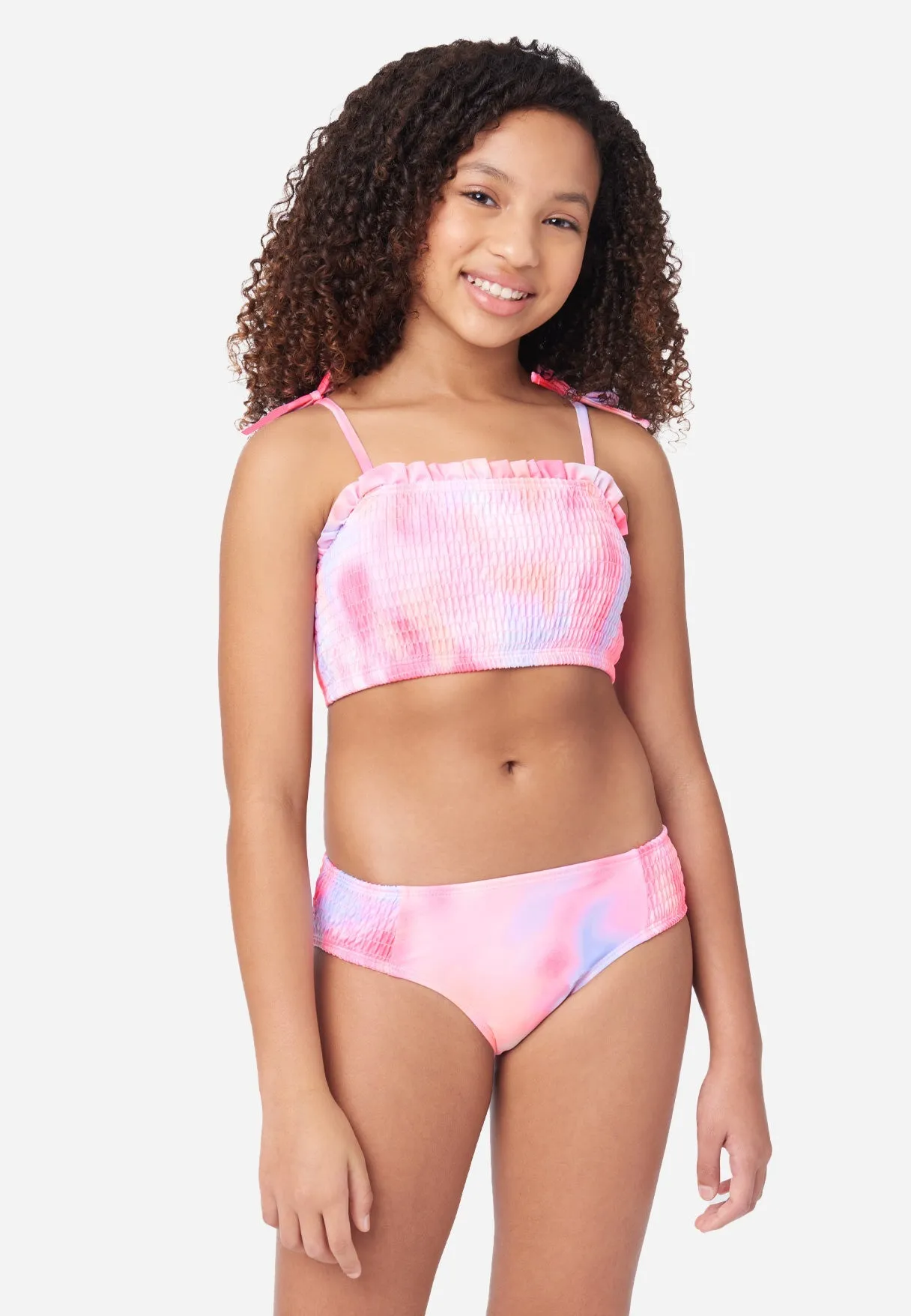 Patterned Smocked Bikini Swim Set