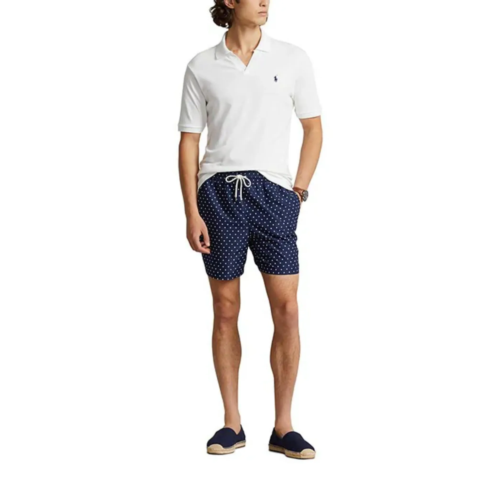 Polo Ralph Lauren Traveler Dotted 5.75-Inch Swim Trunks (Navy)