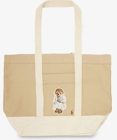 Polo Ralph Lauren Womens Tan/Ecru Polo Bear medium cotton-canvas tote bag