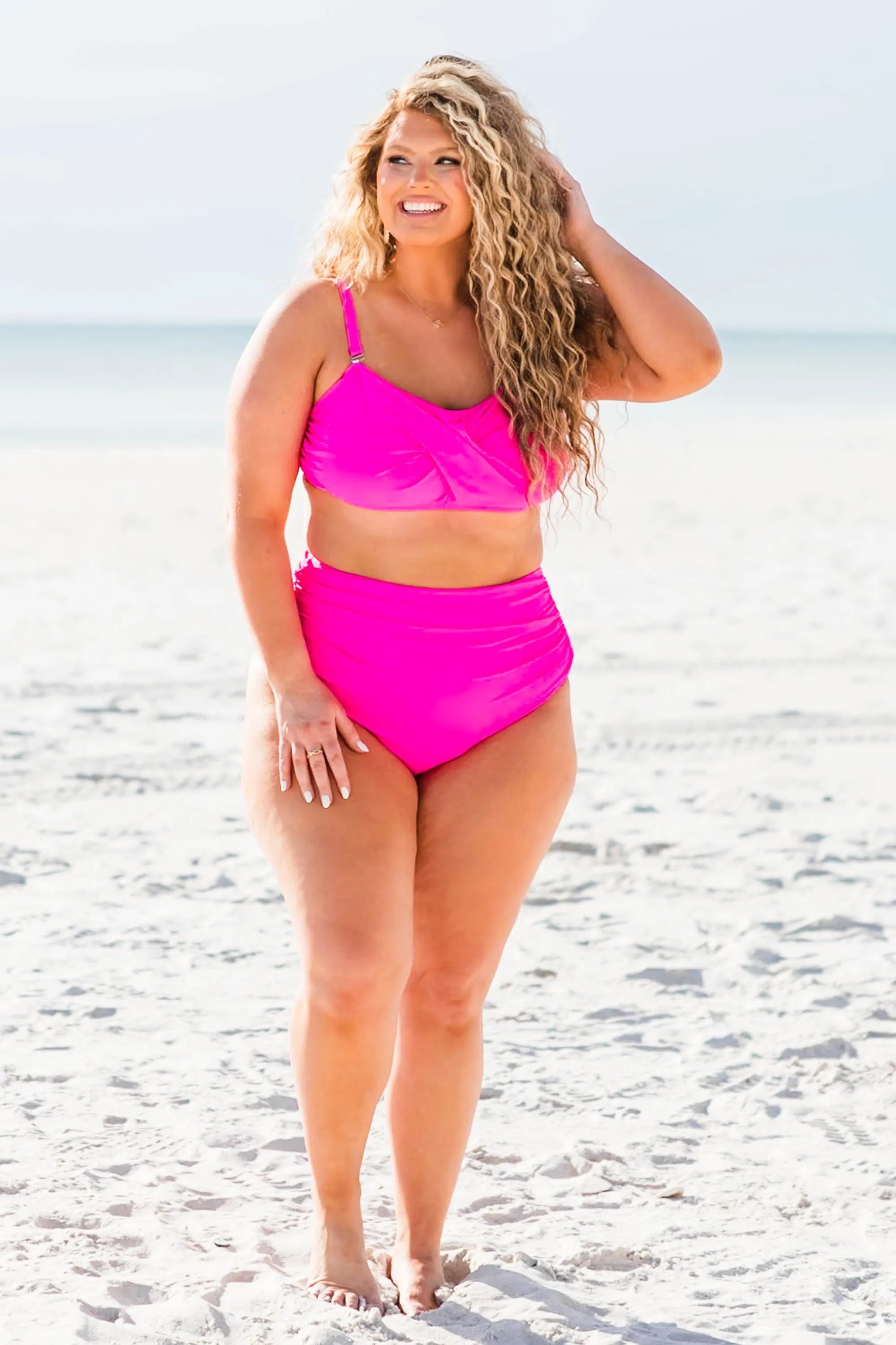 Proceed Into Paradise Swim Top, Neon Pink