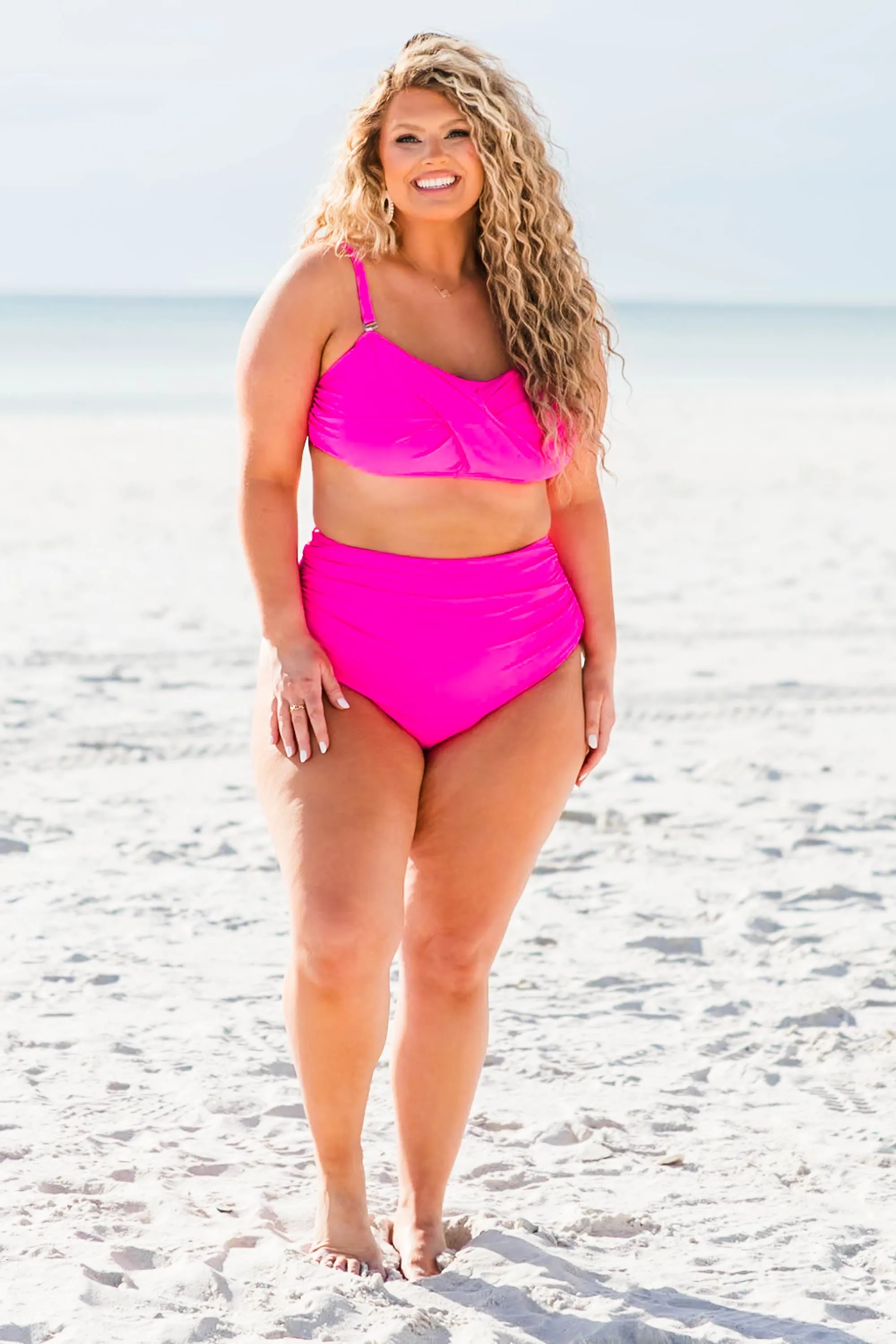 Proceed Into Paradise Swim Top, Neon Pink