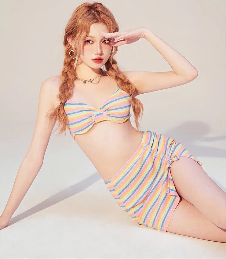 Rainbow Sea Pastel Kawaii Aesthetic Skirted Swimsuit