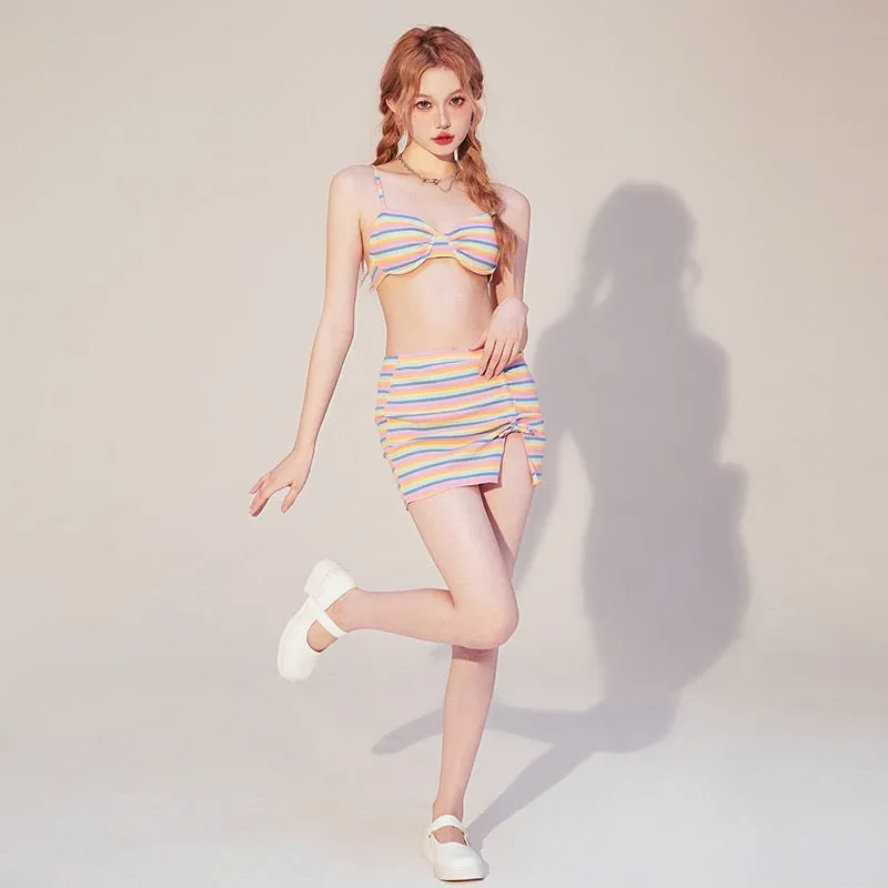 Rainbow Sea Pastel Kawaii Aesthetic Skirted Swimsuit