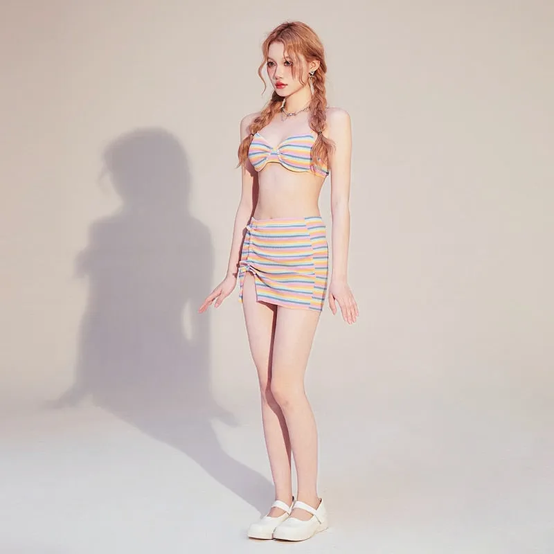 Rainbow Sea Pastel Kawaii Aesthetic Skirted Swimsuit