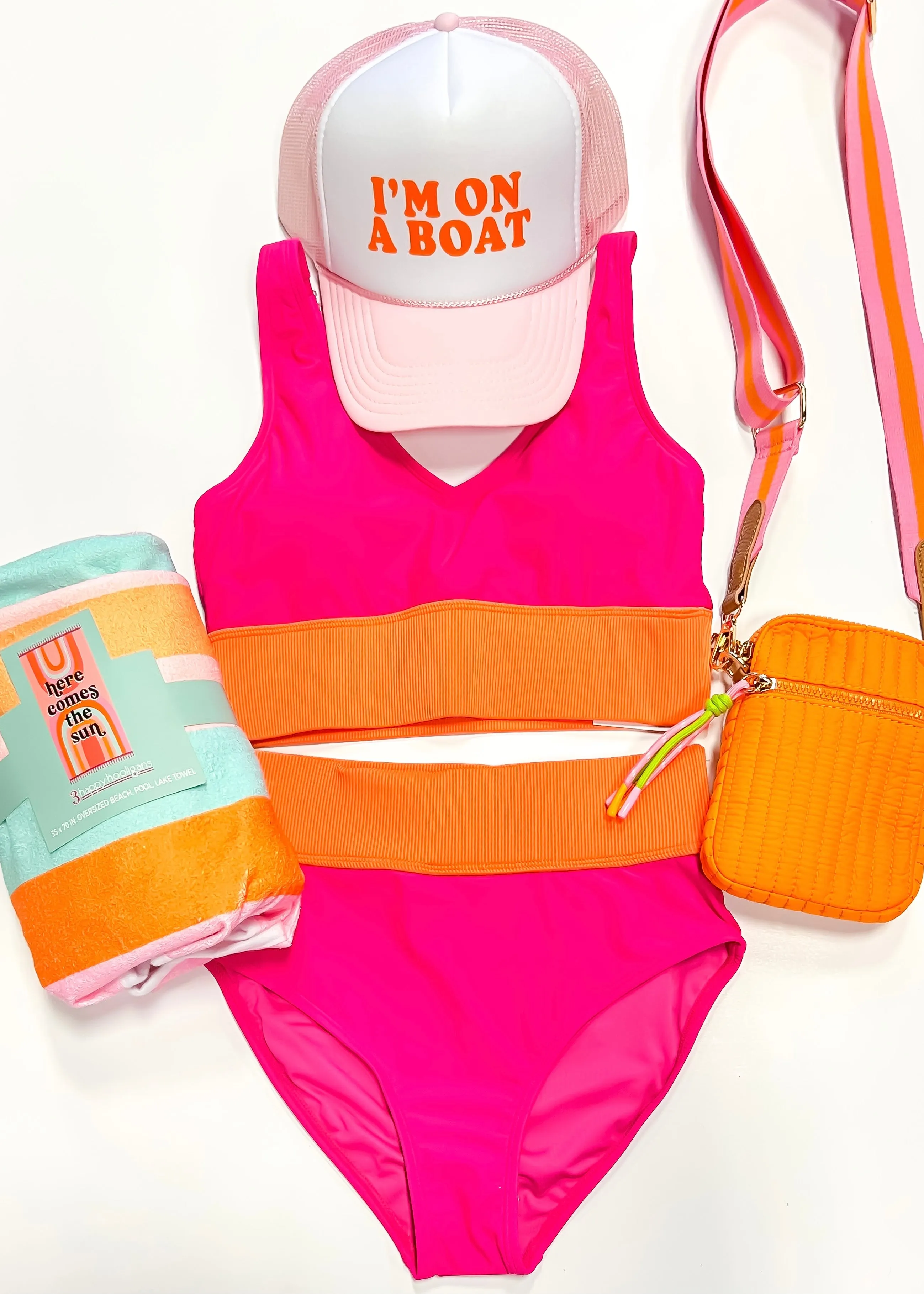 Ray Of Sunshine Bikini Swim Bottoms | Hot Pink & Orange