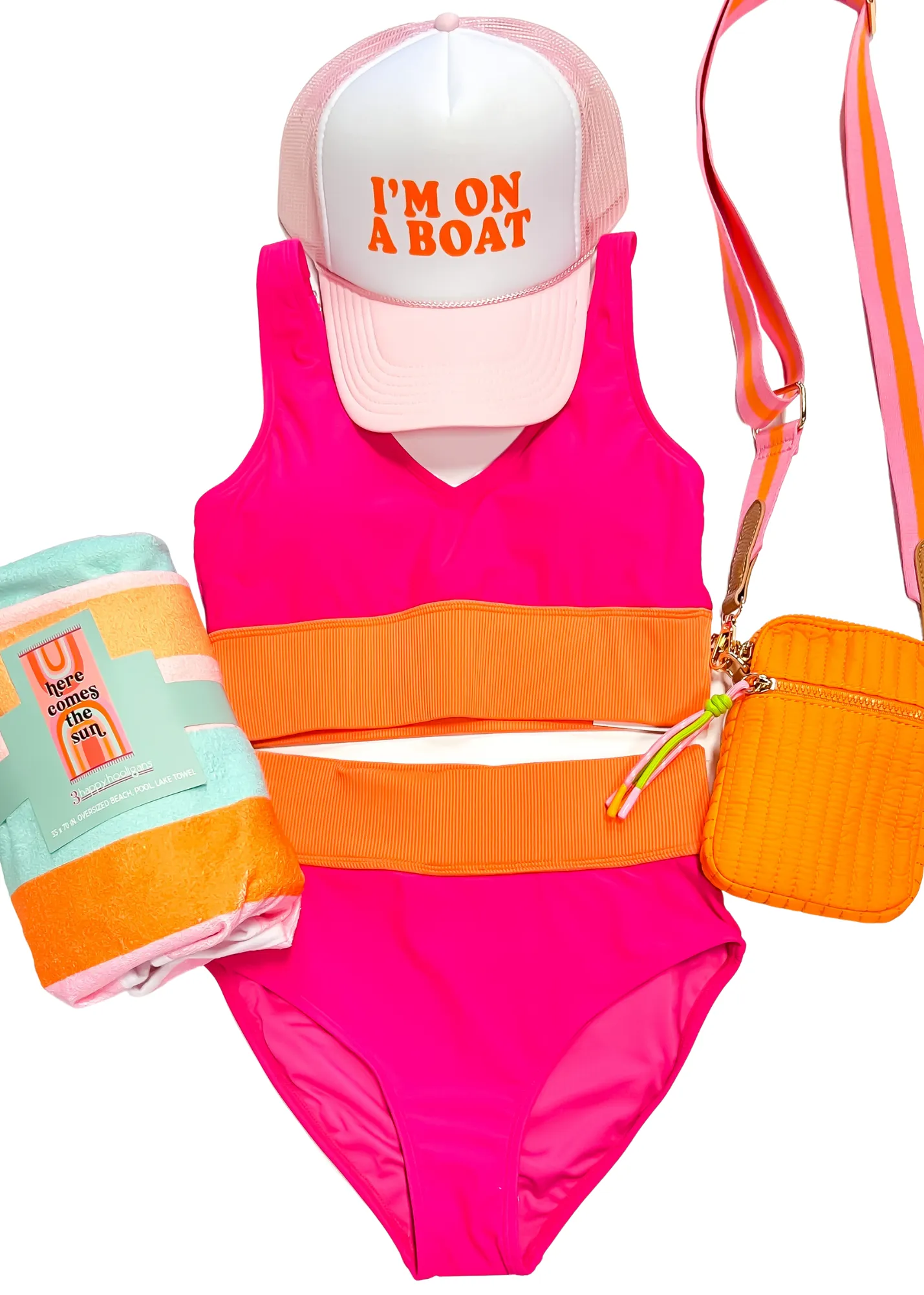 Ray Of Sunshine Bikini Swim Top | Hot Pink & Orange