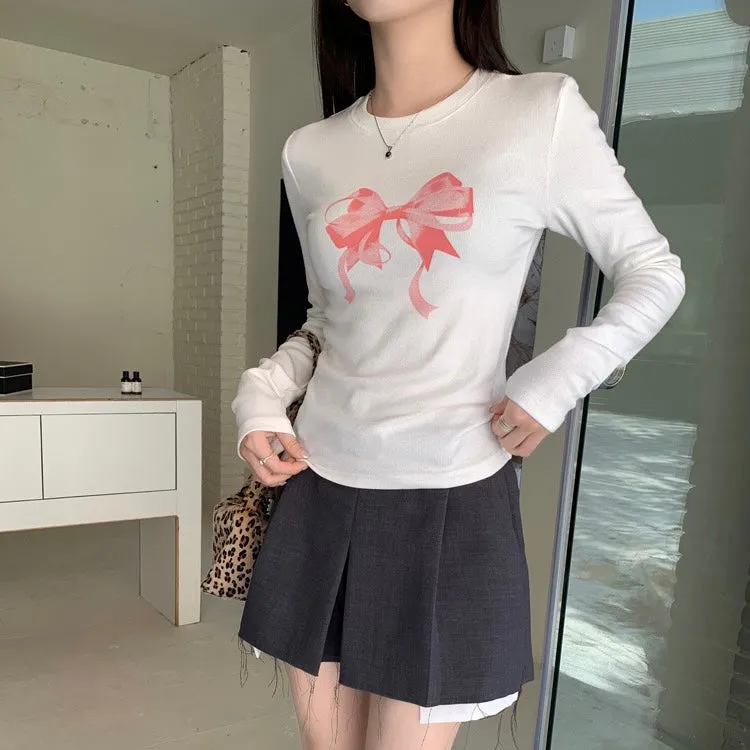 Ribbon Print Long-Sleeve Top