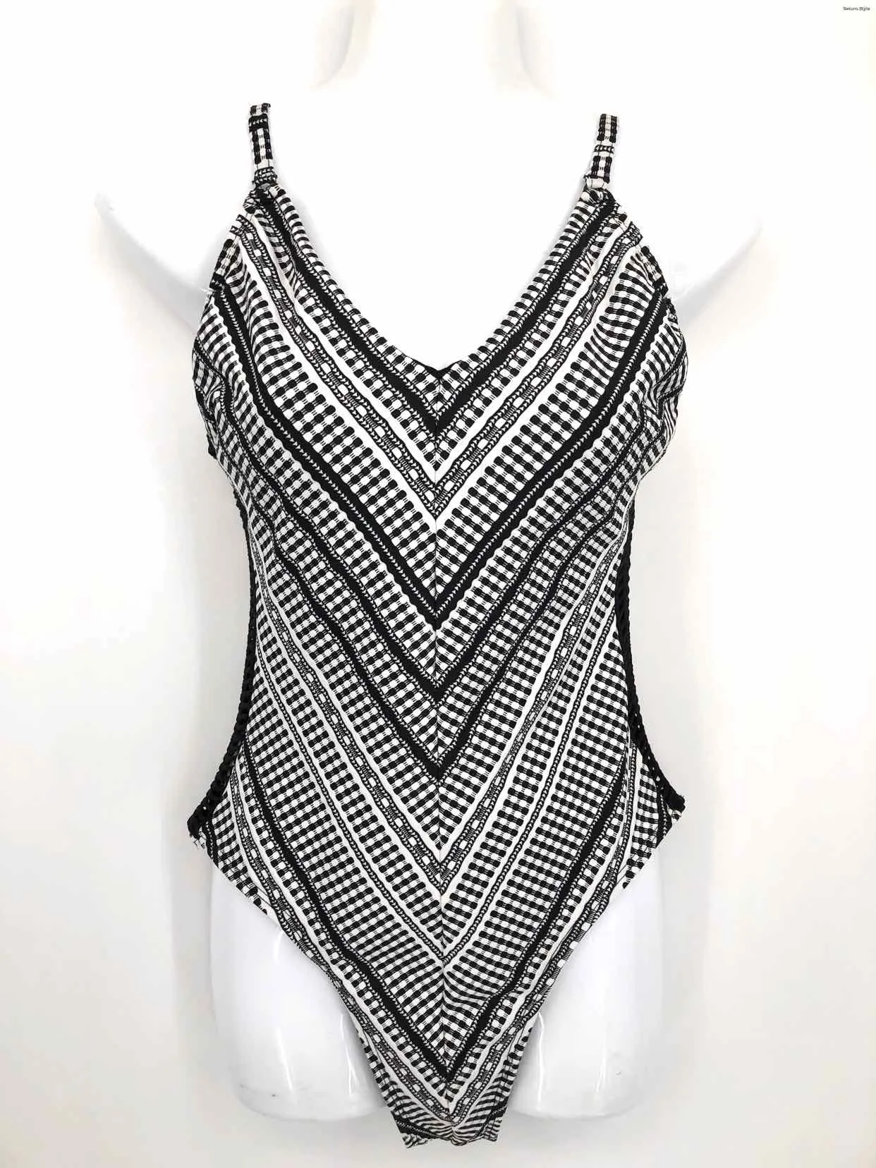 ROBIN PICCONE Black White Size MEDIUM (M) Eyelet Halter Swimsuit