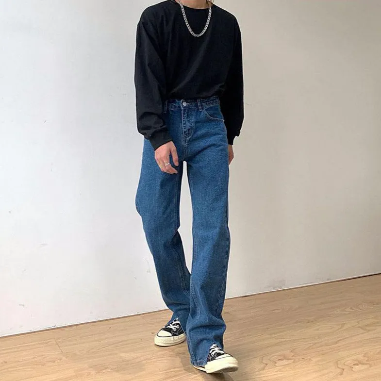 SLIT-FRONT JEANS IN STRAIGHT LEG - BLUE